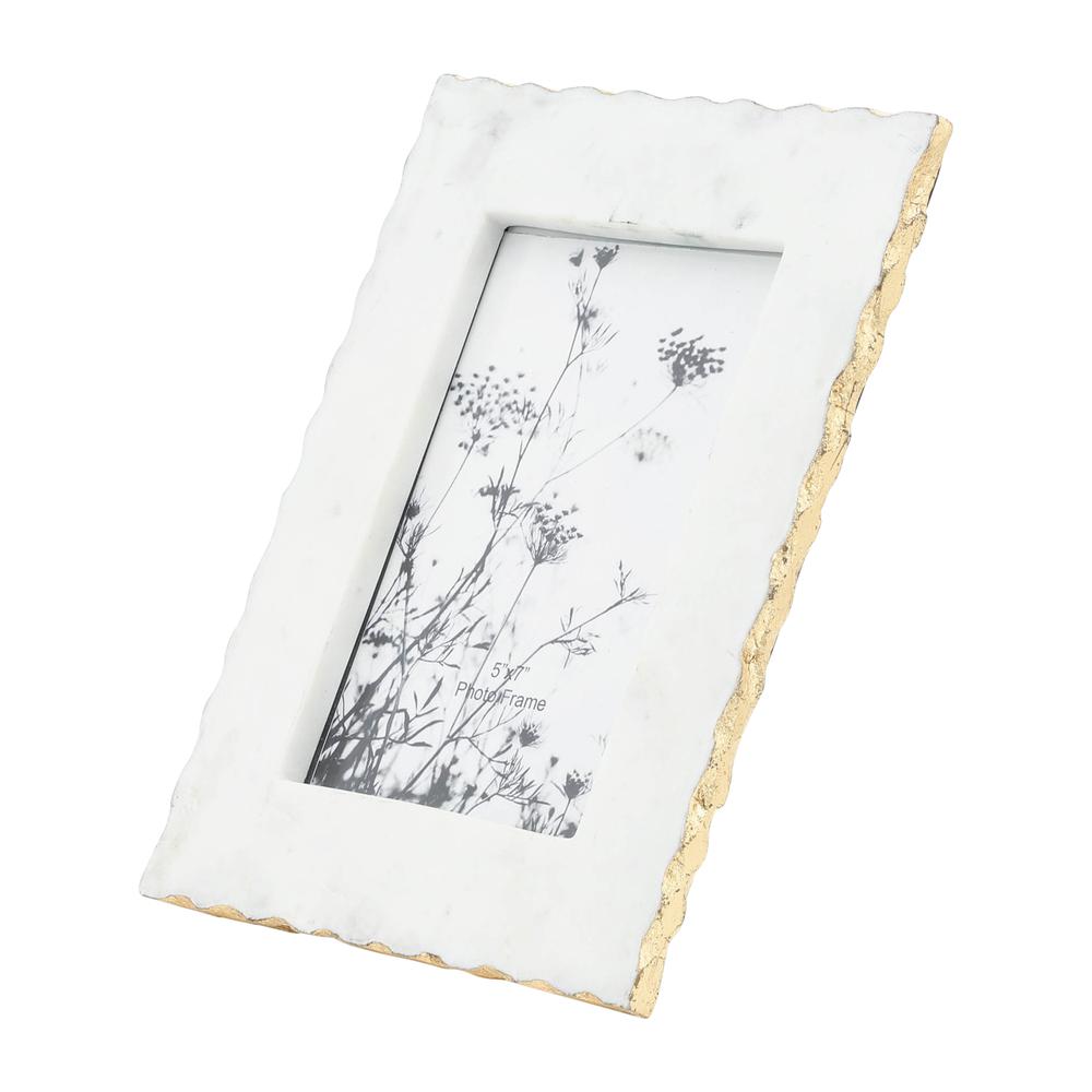 Marble, 5x7 Jagged Photo Frame W/ Gold Trim, Whit. Picture 6