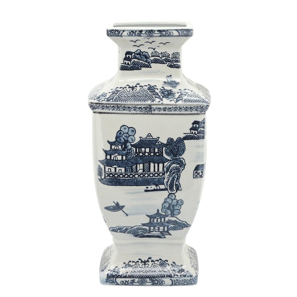 Cer, 15"h Chinoiserie Vase, Blue. Picture 1