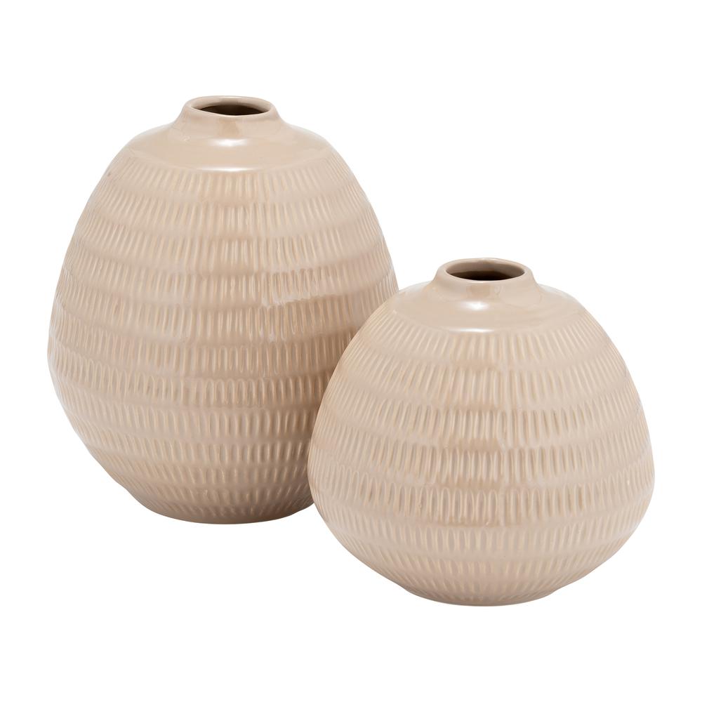Cer,6",stripe Oval Vase,irish Cream. Picture 7