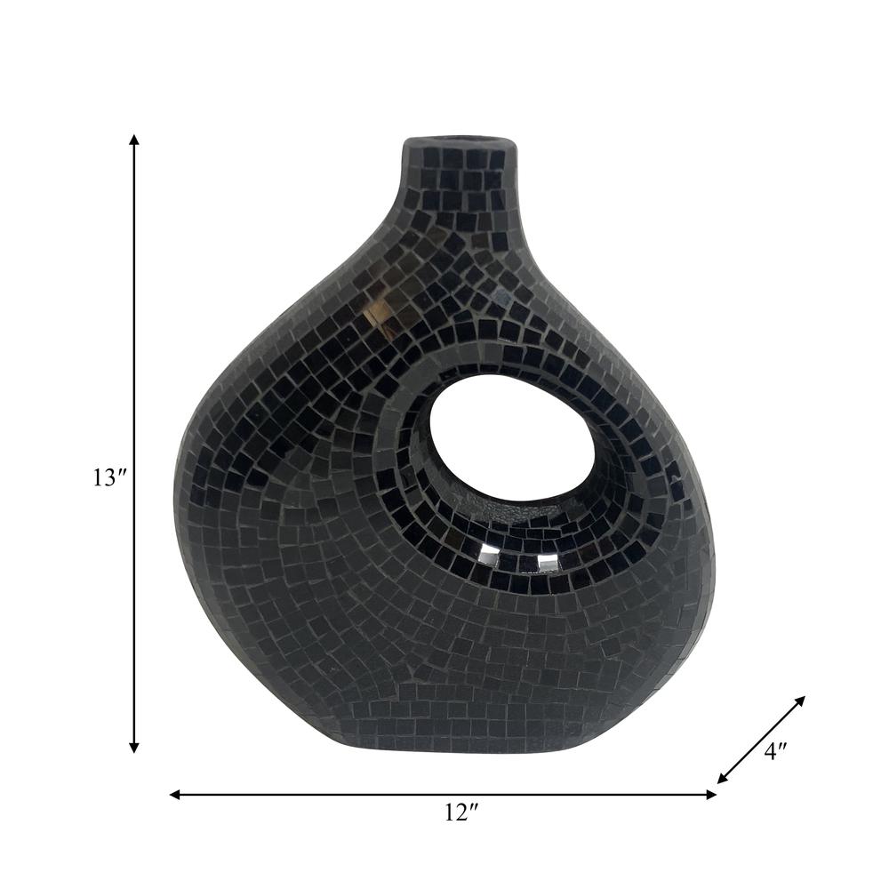 Ecomix, 13" Mosaic Vase, Black. Picture 2