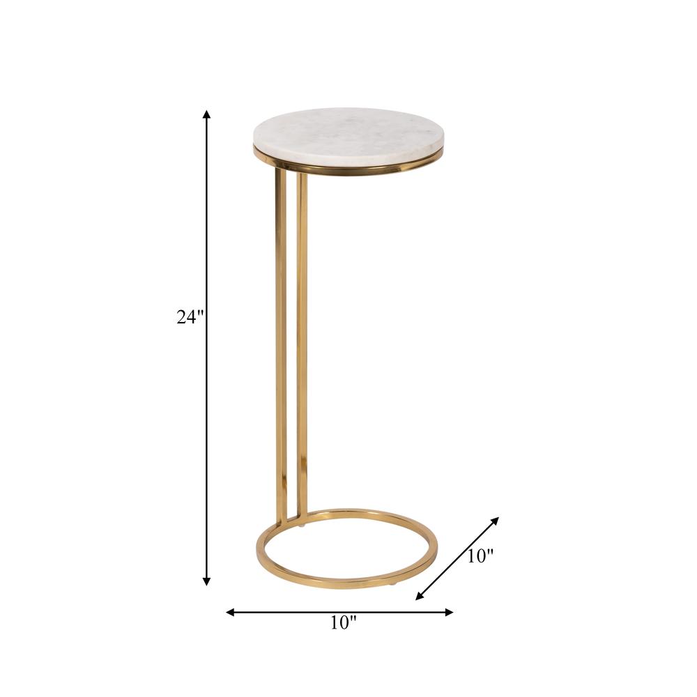 Metal/marble, 10"dx24"h Drink Table, White/gold. Picture 5