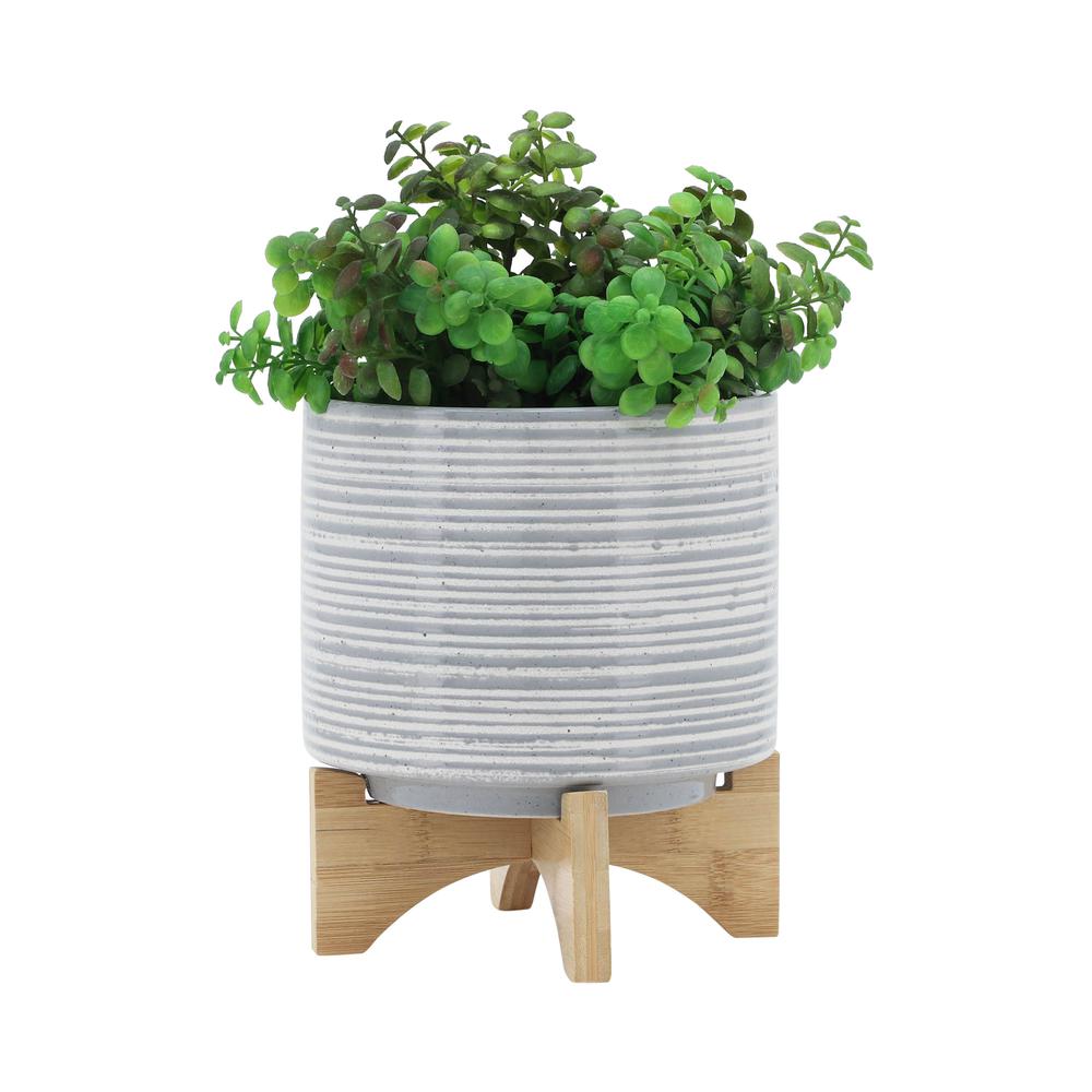 Ceramic 8" Planter On Stand, Gray. Picture 3