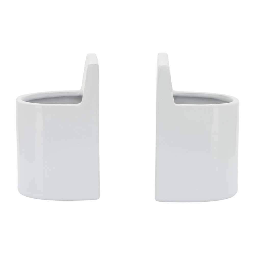 Cer, 6" Pouch Bookends, White. Picture 1