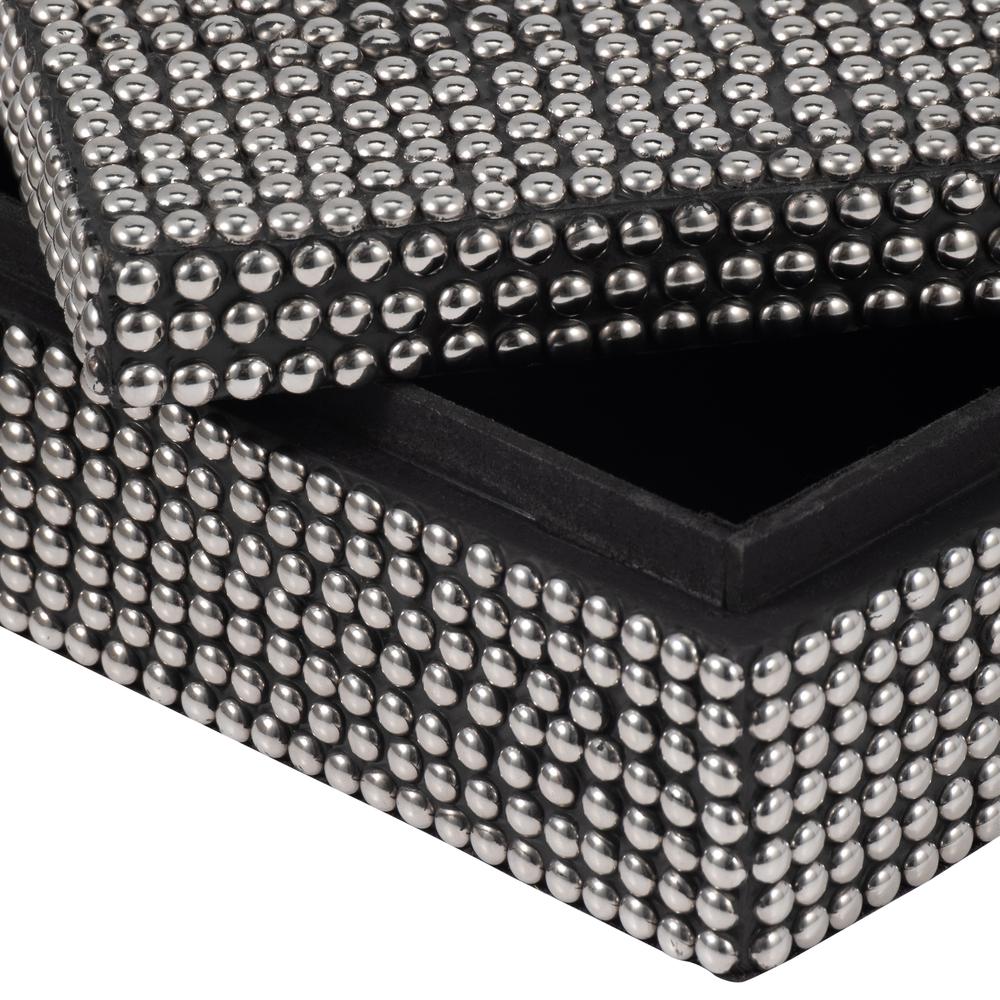 Metal, S/2 10/12" Studded Boxes, Silver/black. Picture 4