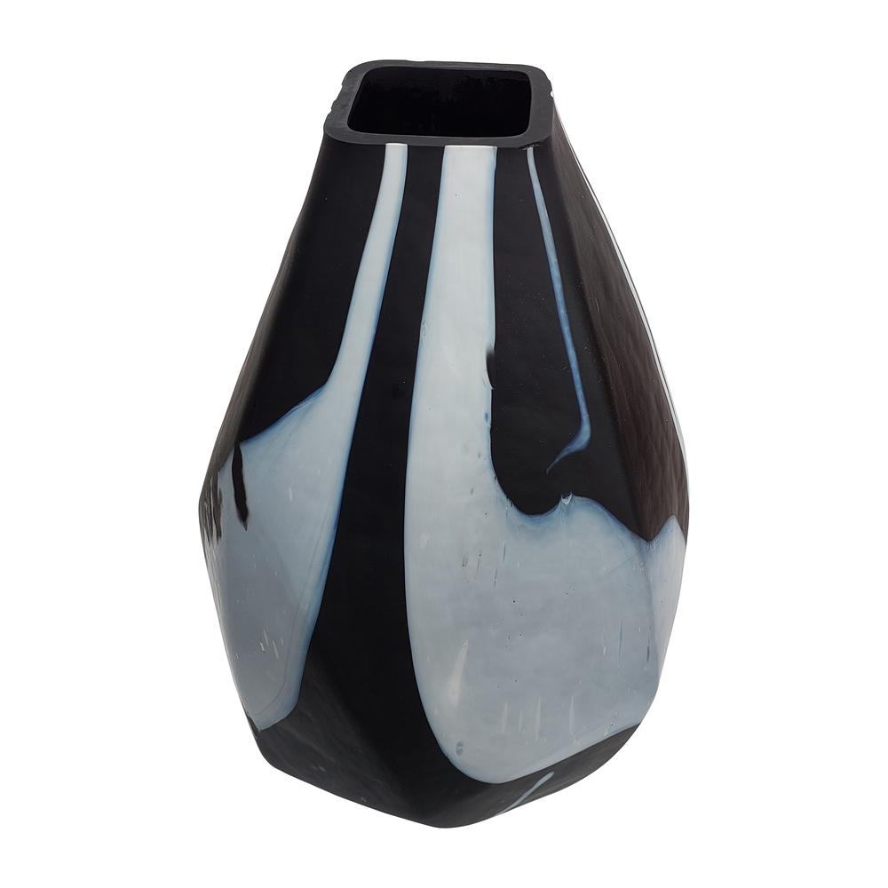 Glass, 19" Abstract Contemporary Vase, Black. Picture 2