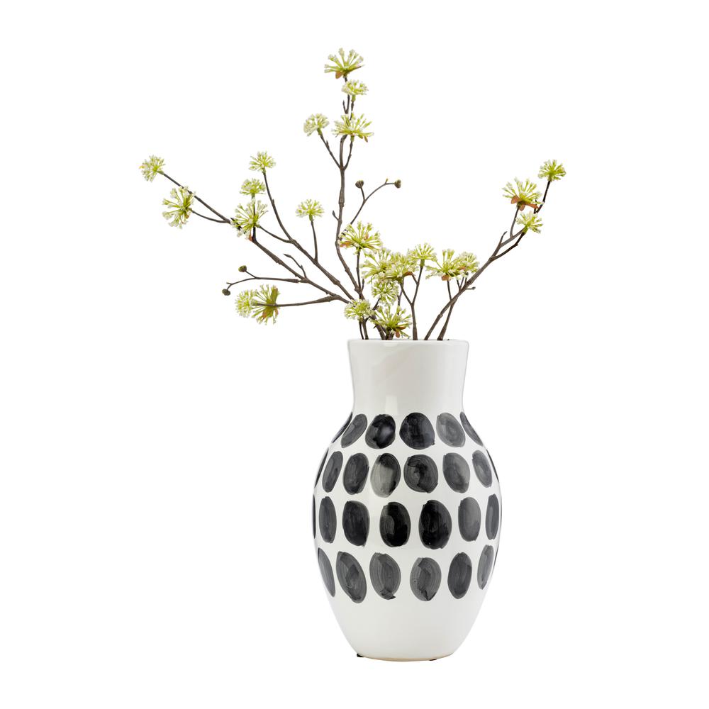 Cer, 10"h Blk Polk-a-dot Flower Vase, White. Picture 4