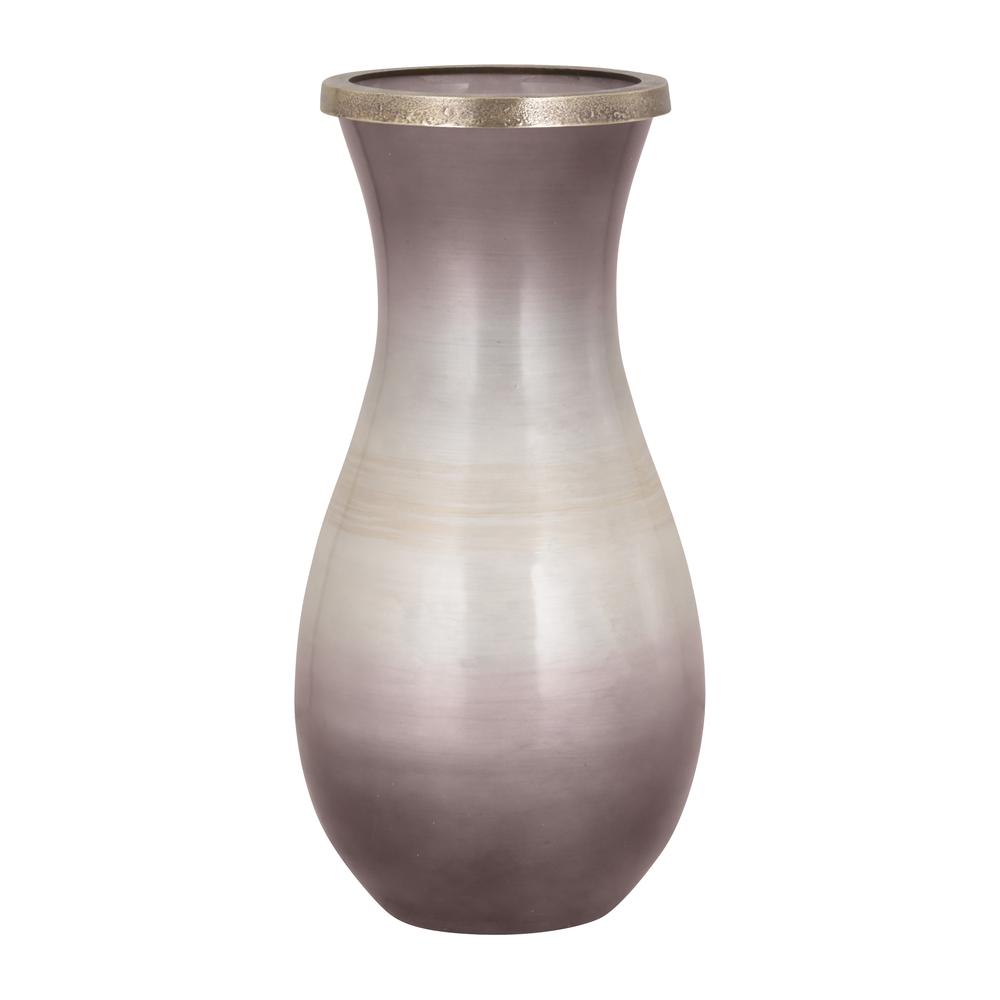 Glass, 18" Vase With Metal Rim, Multi. Picture 1