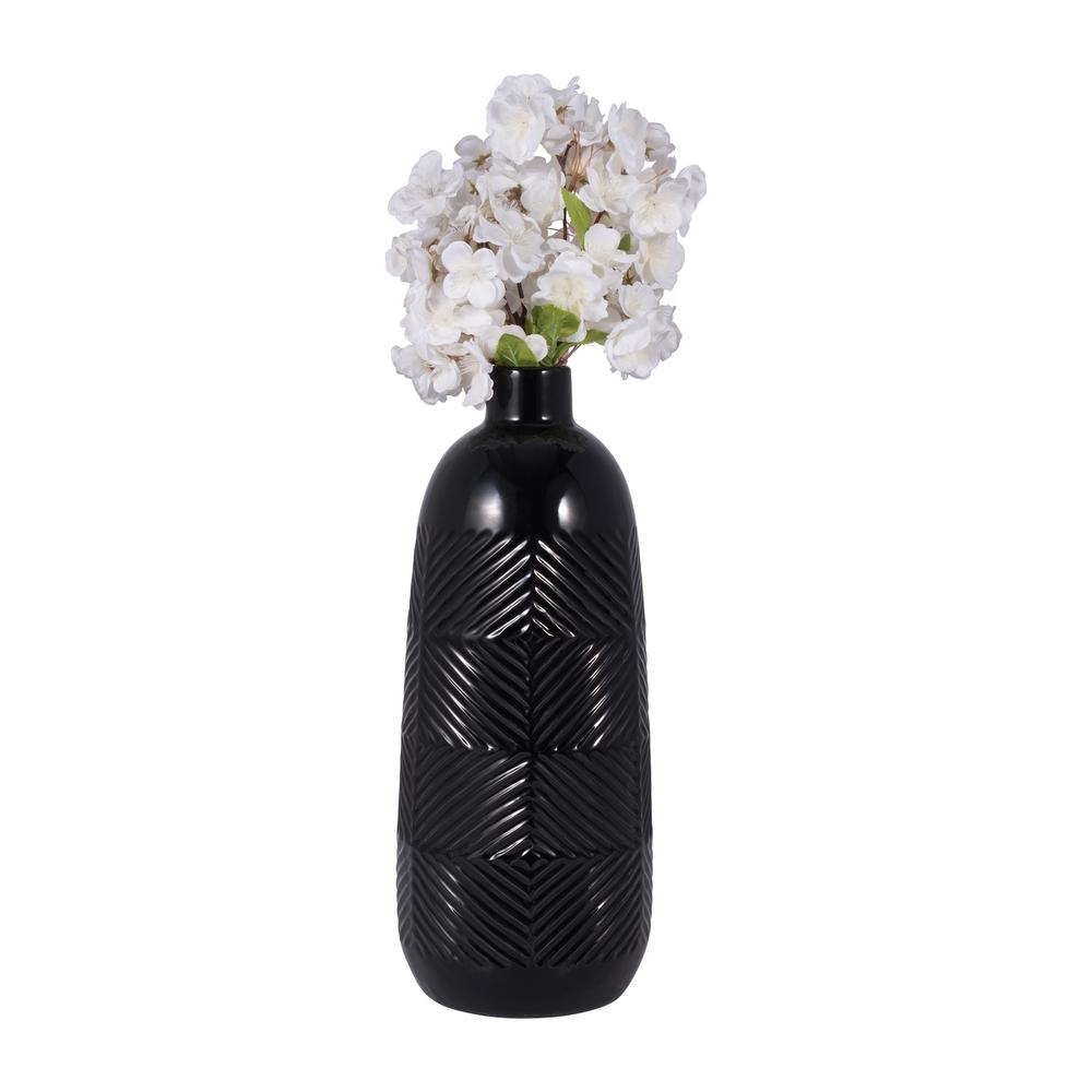 Cer, 16" Textured Lines Vase, Black. Picture 3