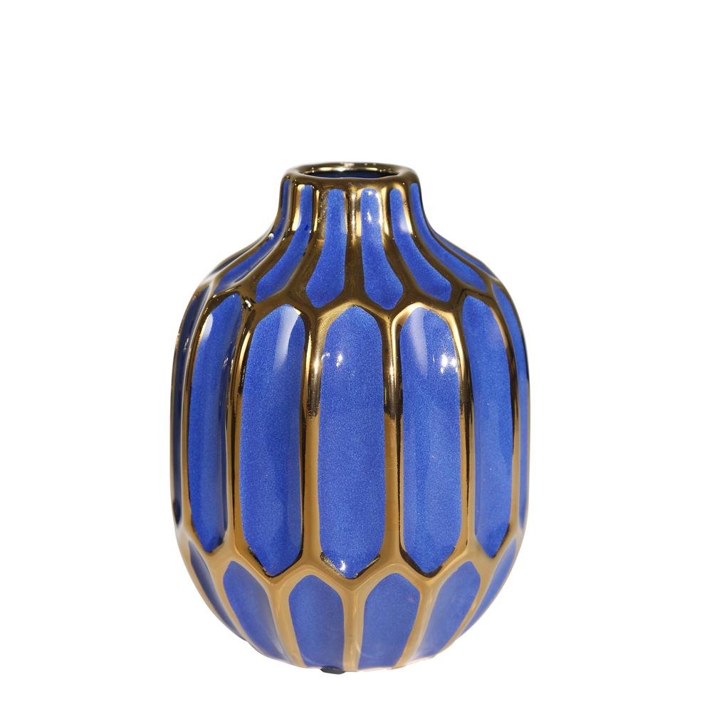 Ceramic 8" Decorative Vase Navy/gold. Picture 1