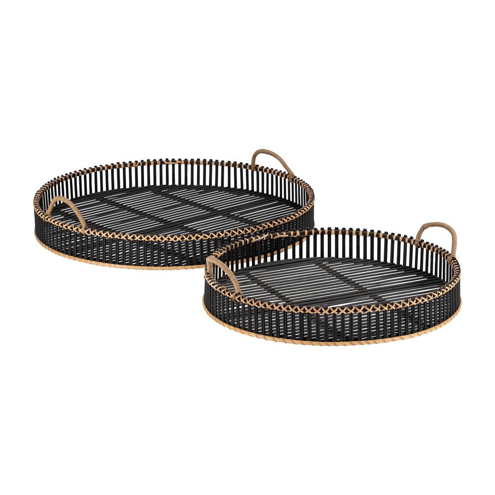 S/2 Bamboo 24/30" Round Trays, Black. Picture 3