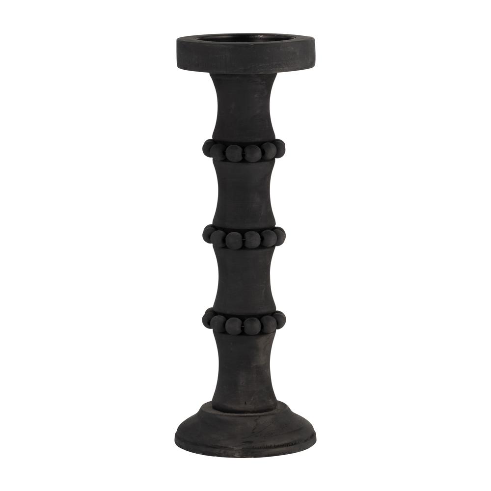 Wood, 14" Antique Style Candle Holder, Black. Picture 2