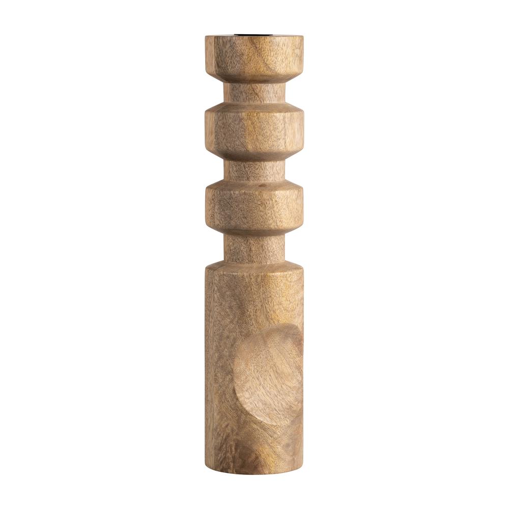 Wood, 14" Stacked Taper Candleholder Natural. Picture 2