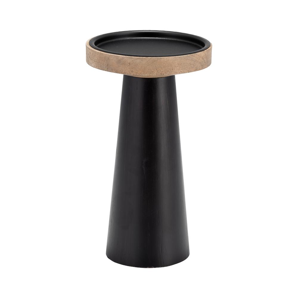 Wood, 9" Flat Candle Holder Stand, Black/natural. Picture 1
