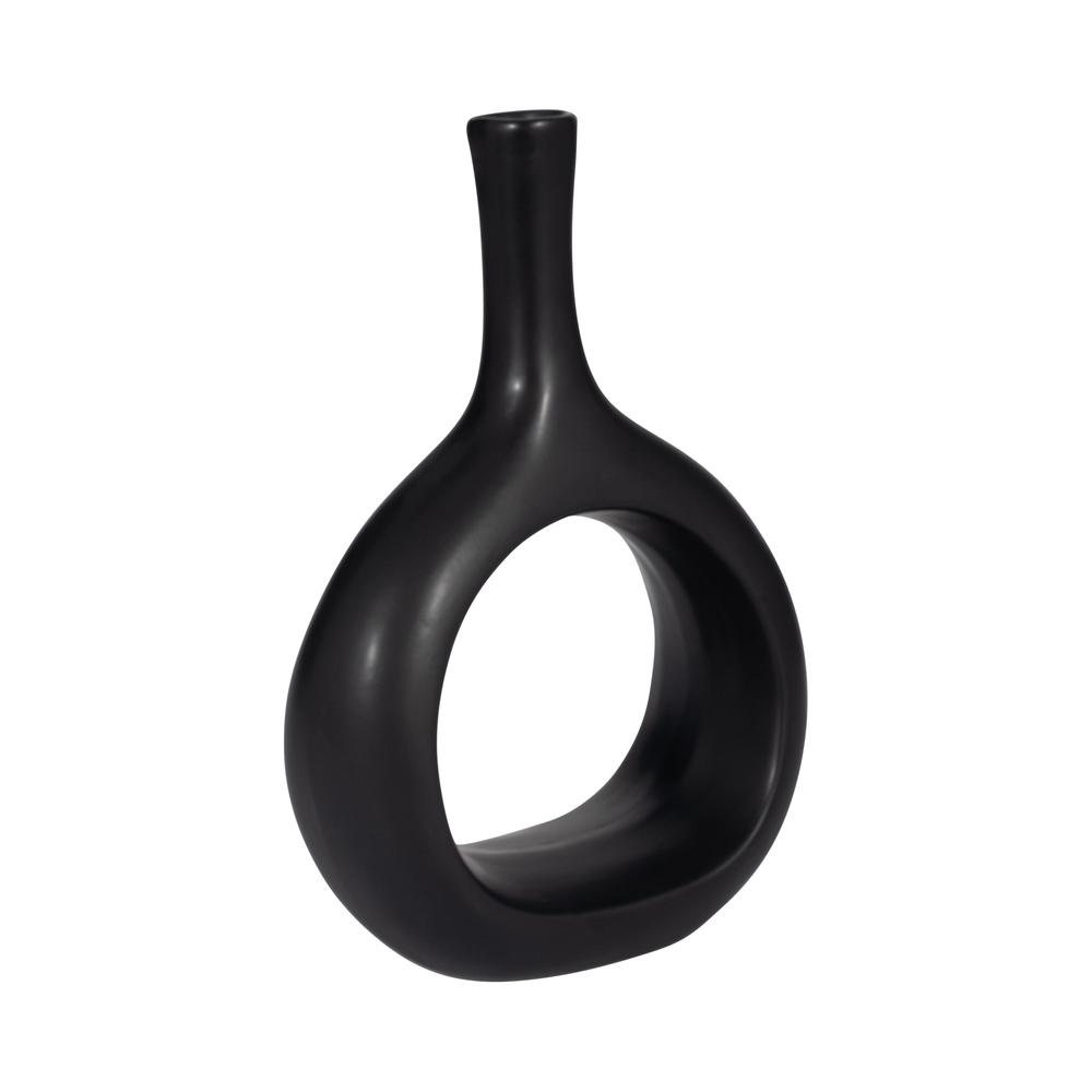 Cer, 9" Curved Open Cut Out Vase, Black. Picture 2