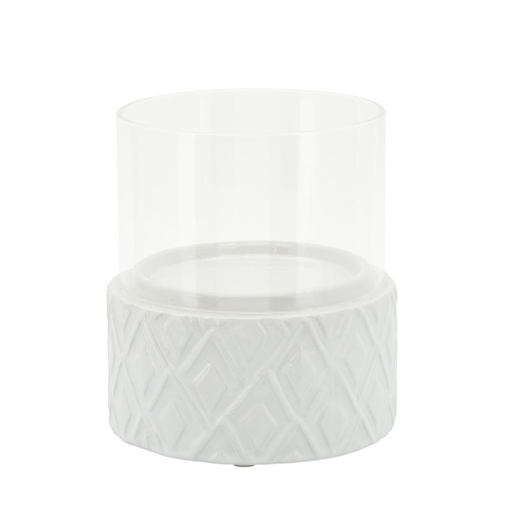 White Ceramic /glass 5" Pillar Holder, Diamond. Picture 2