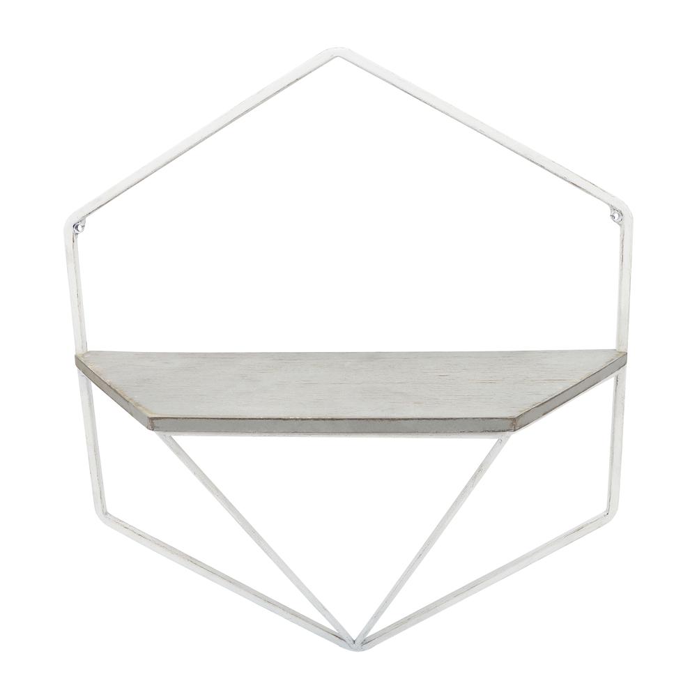 S/2 Metal / Wood Hexagon Wall Shelves, Wht/gray. Picture 2