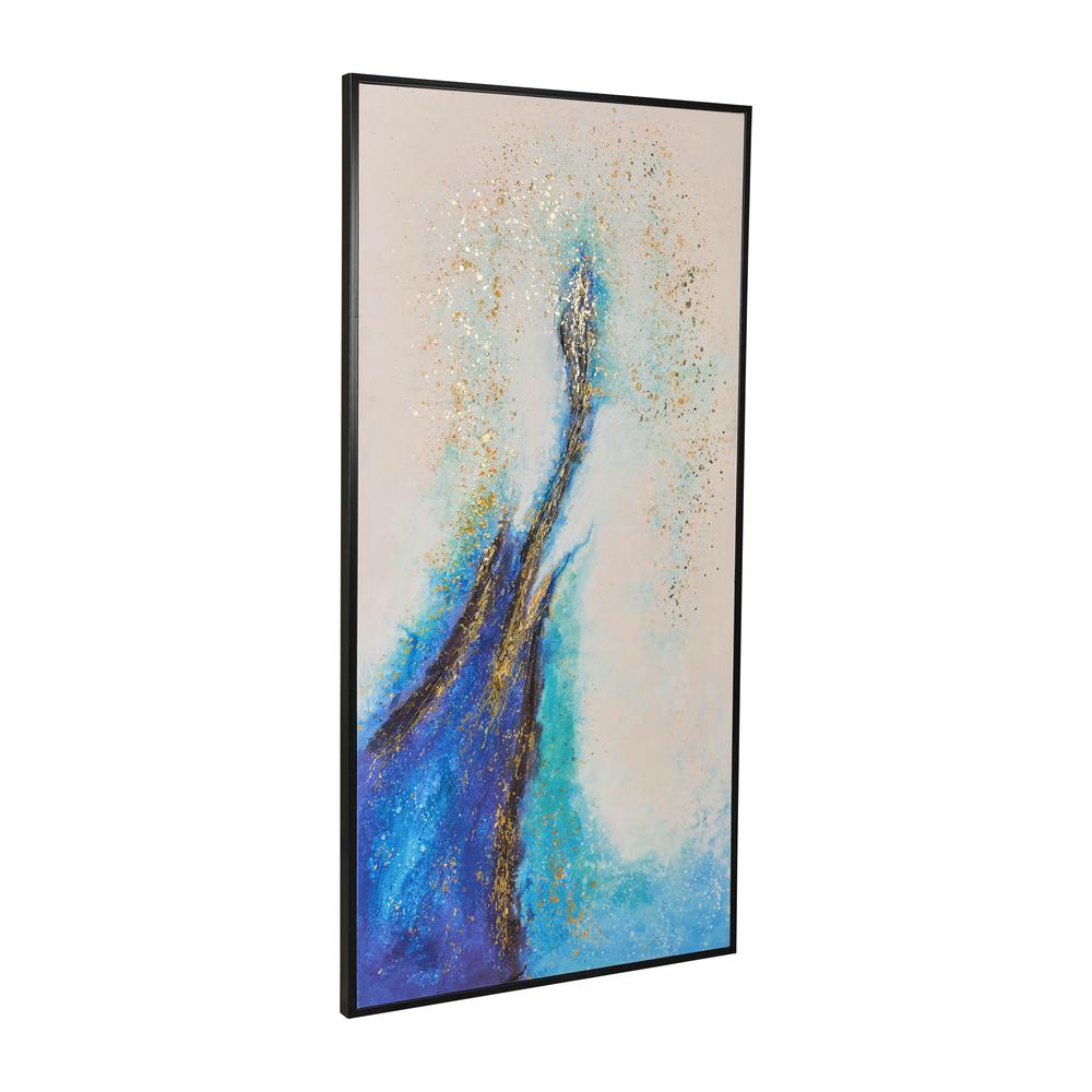 32x64 Handpainted Abstract Canvas, White/blue. Picture 2