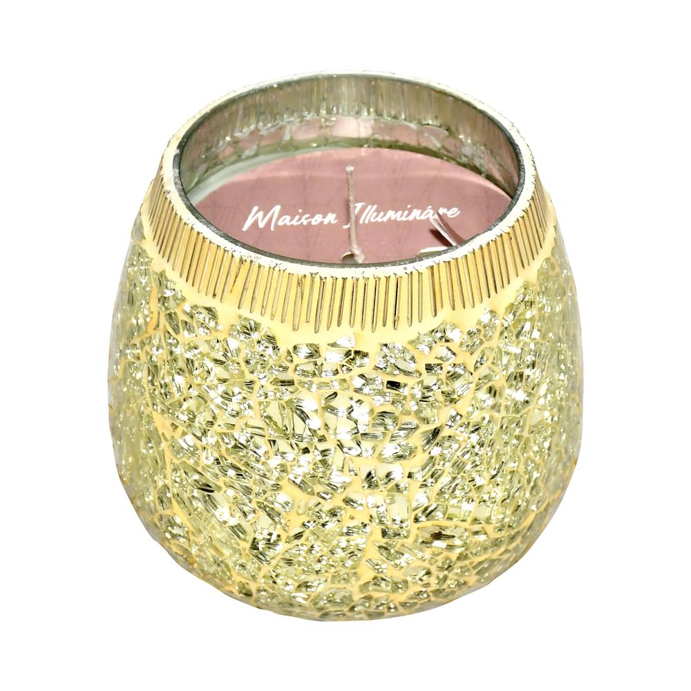 4" 11 Oz Spiced Pear Mosaic Candle, Champagne. Picture 1