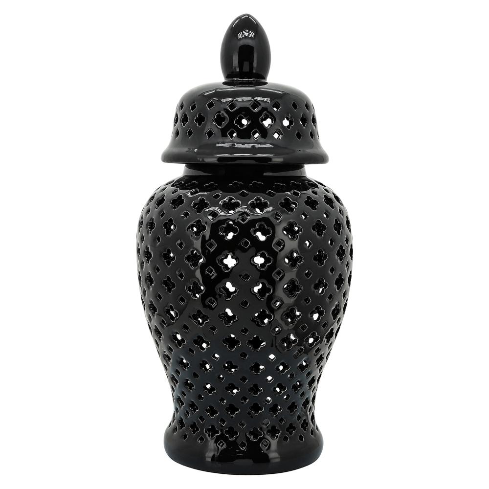24" Cut-out Clover Temple Jar, Black. Picture 1
