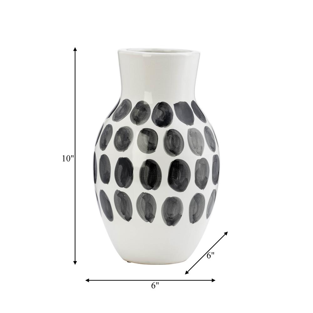 Cer, 10"h Blk Polk-a-dot Flower Vase, White. Picture 8
