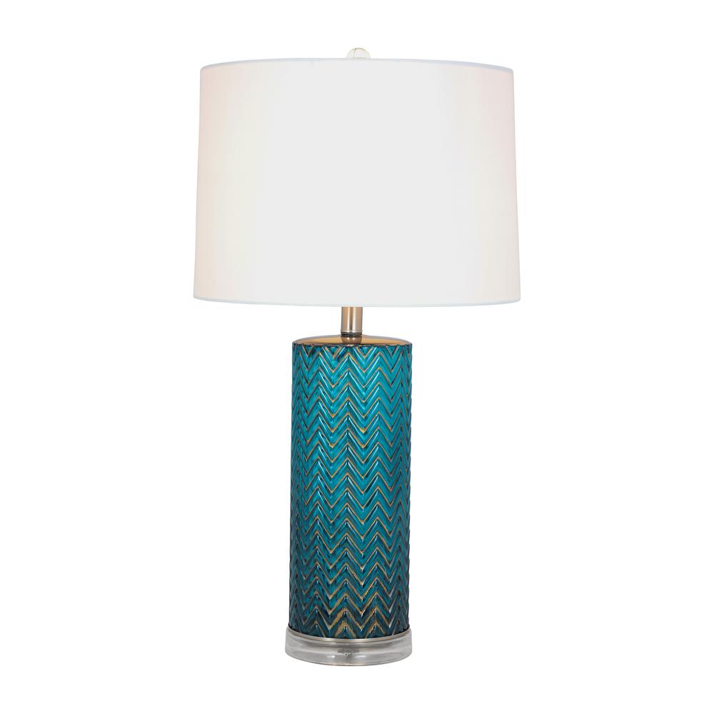 Glass 28"  Chevron Table Lamp, Blue. Picture 3