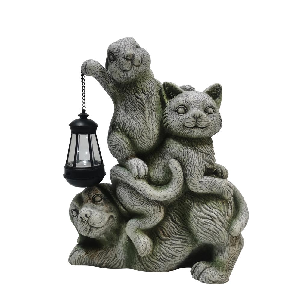 17" Dog, Cat And Bunny Holding A Solar Lantern, Gr. Picture 1
