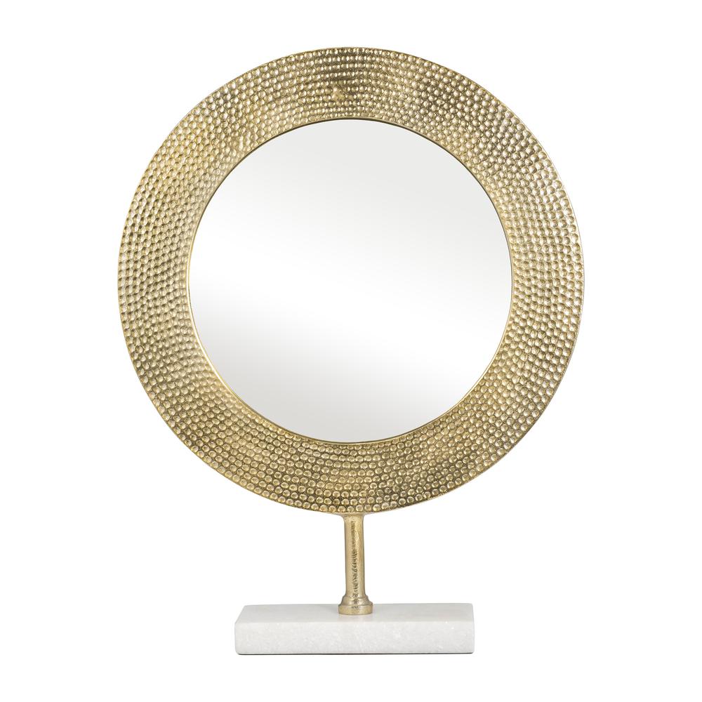 Metal 21" Hammered Mirror On Stand, Gold. Picture 1