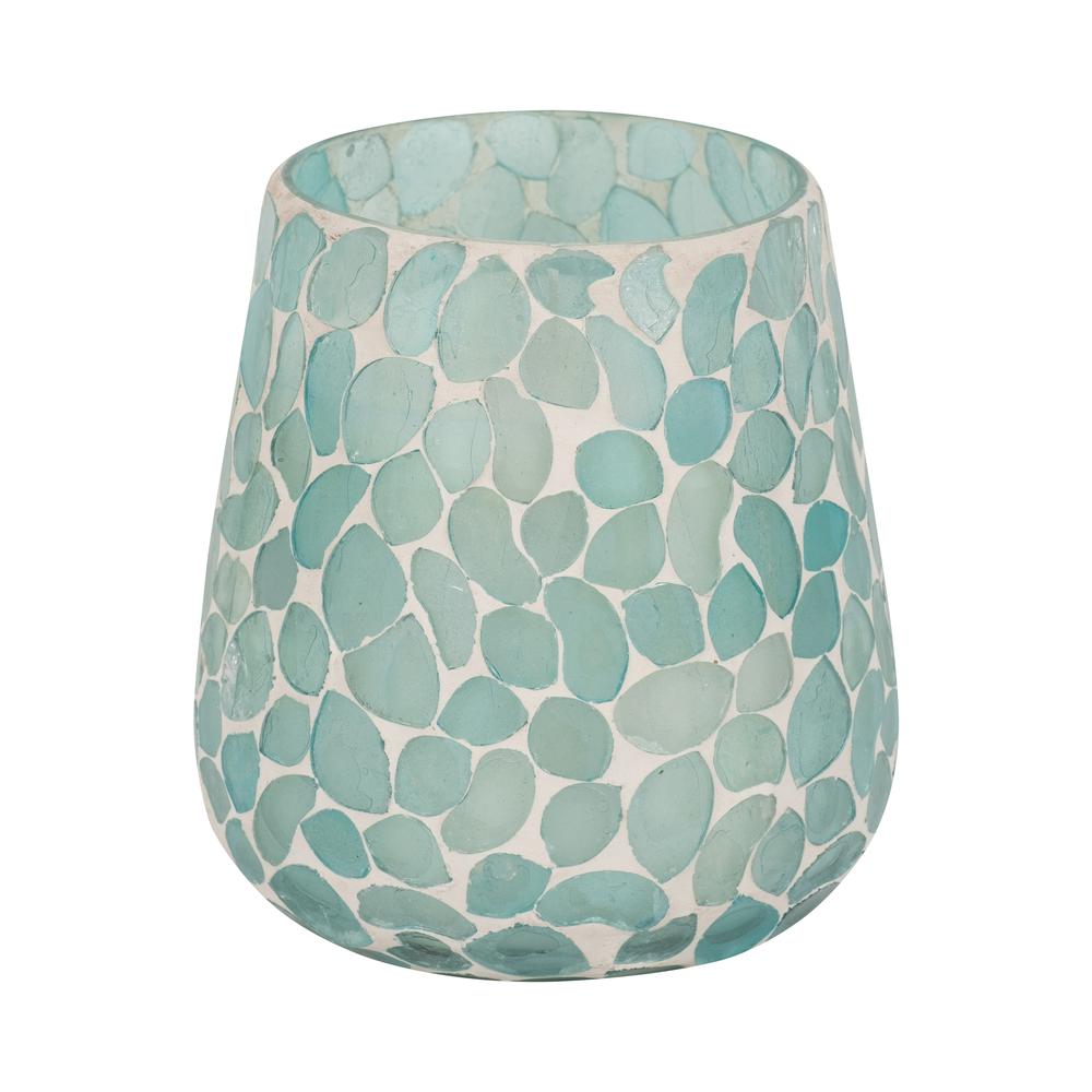 Glass, 5" 18 Oz Mosaic Scented Candle, Light Blue. Picture 3