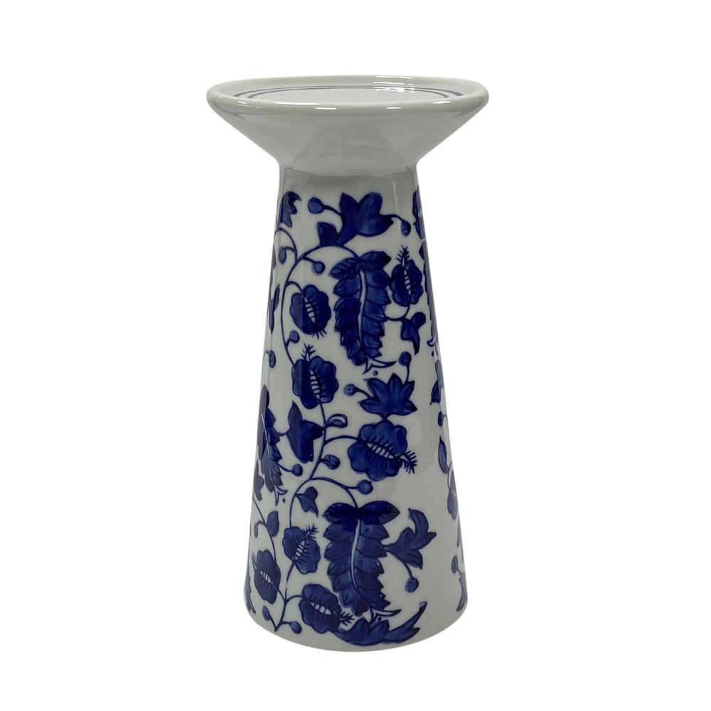 Porc, 8" Chinoiserie Leaves Candle Holder, Blue/wh. Picture 1