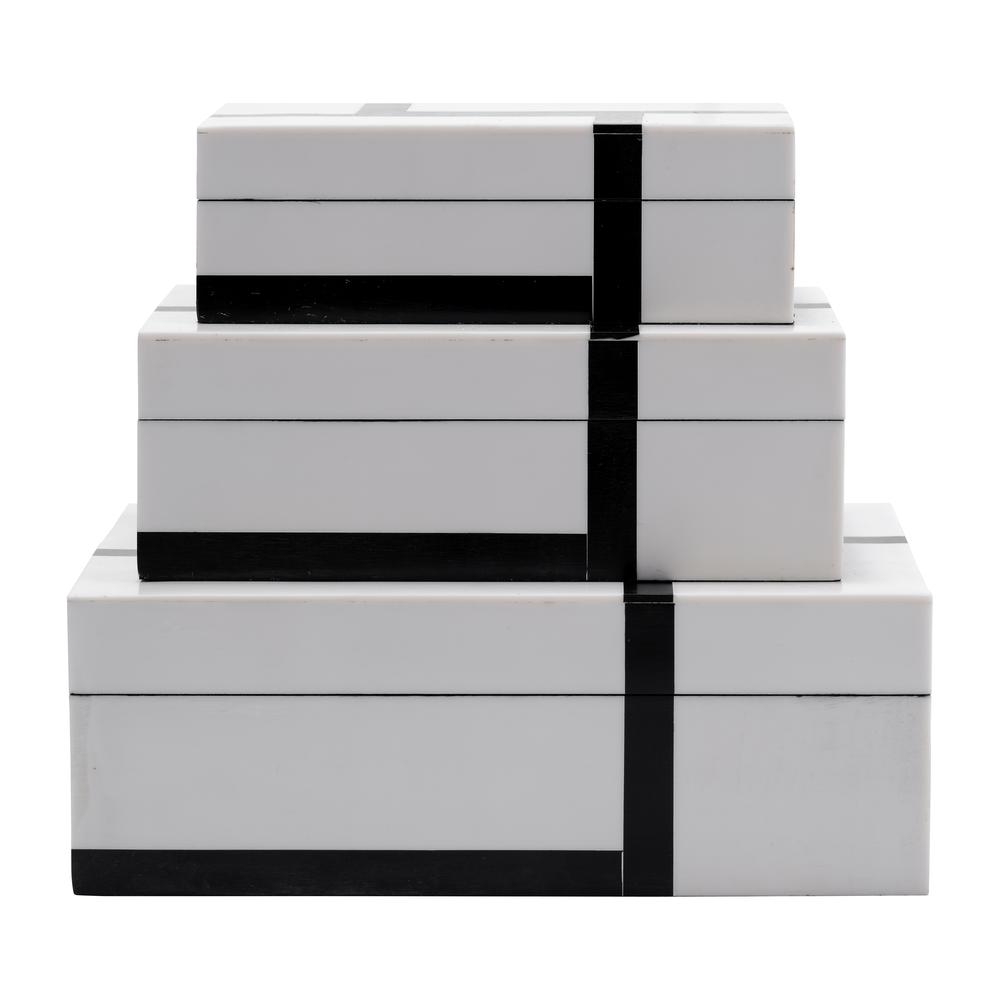 Resin,s/3 6/7/9"bold Lines Design Rec Boxes,blk/wh. Picture 2