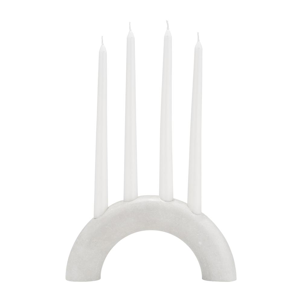 Marble, 10" 4-taper Candle Holder, White. Picture 4