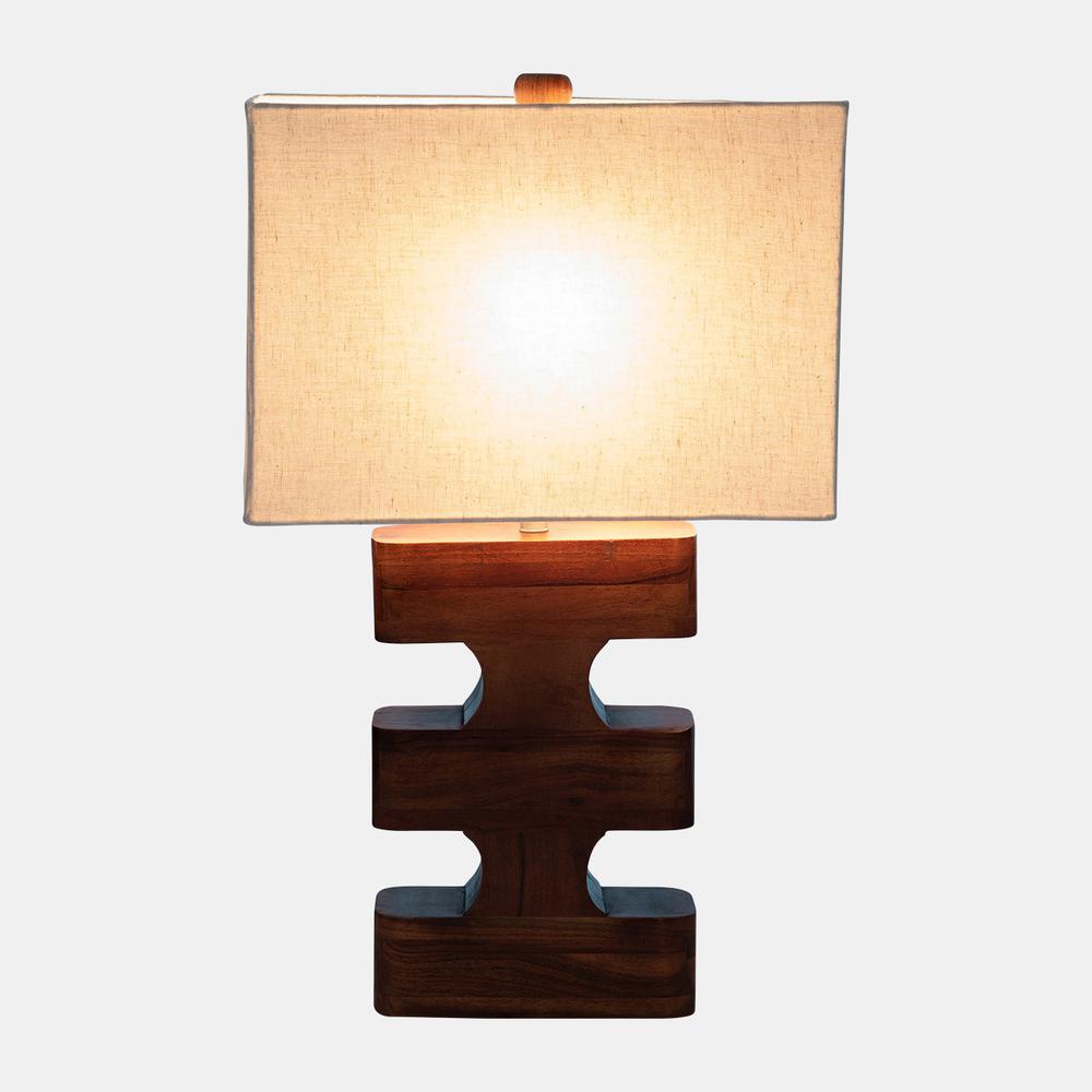 Wood, 26"h Geometric Lamp, Brown. Picture 4