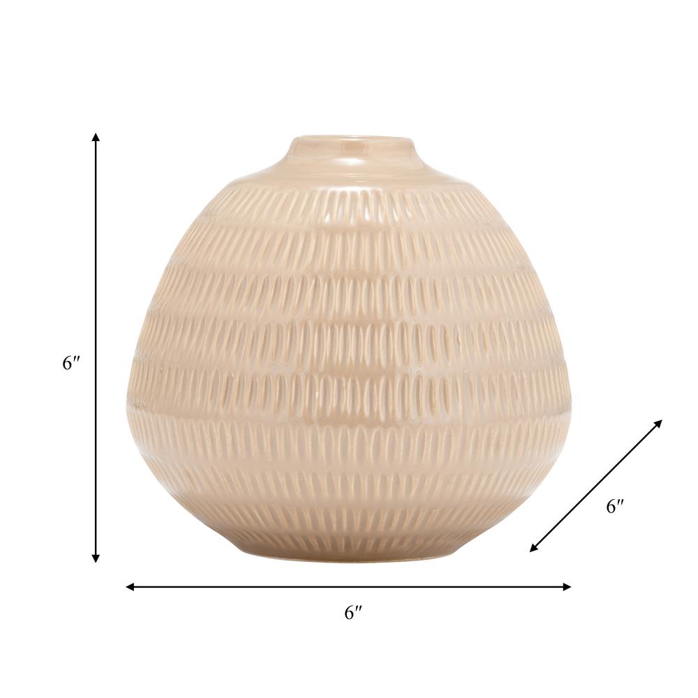 Cer,6",stripe Oval Vase,irish Cream. Picture 9
