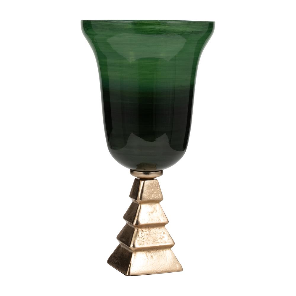 Glass, 19" 5th Ave Vase On Stand, Green/gold. Picture 2