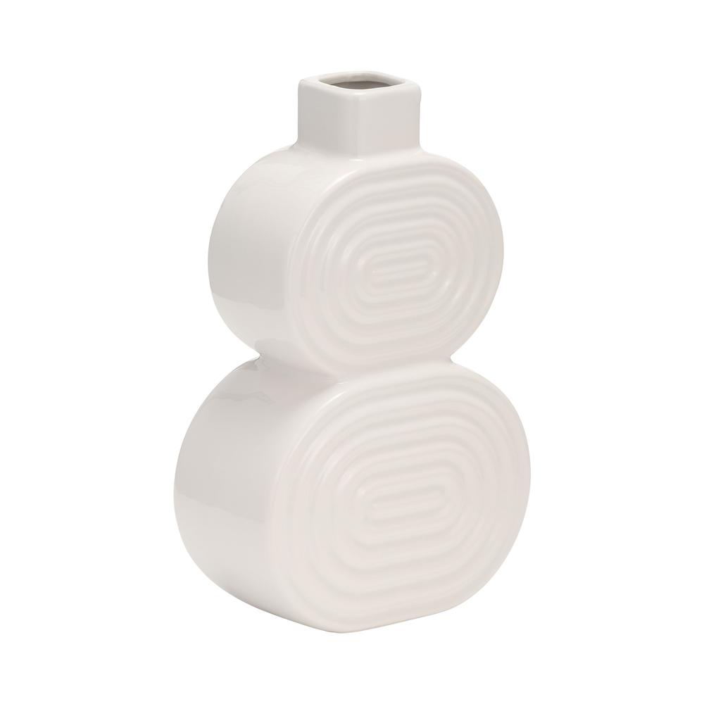 Cer, 10" Stacked Circles Vase, White. Picture 2