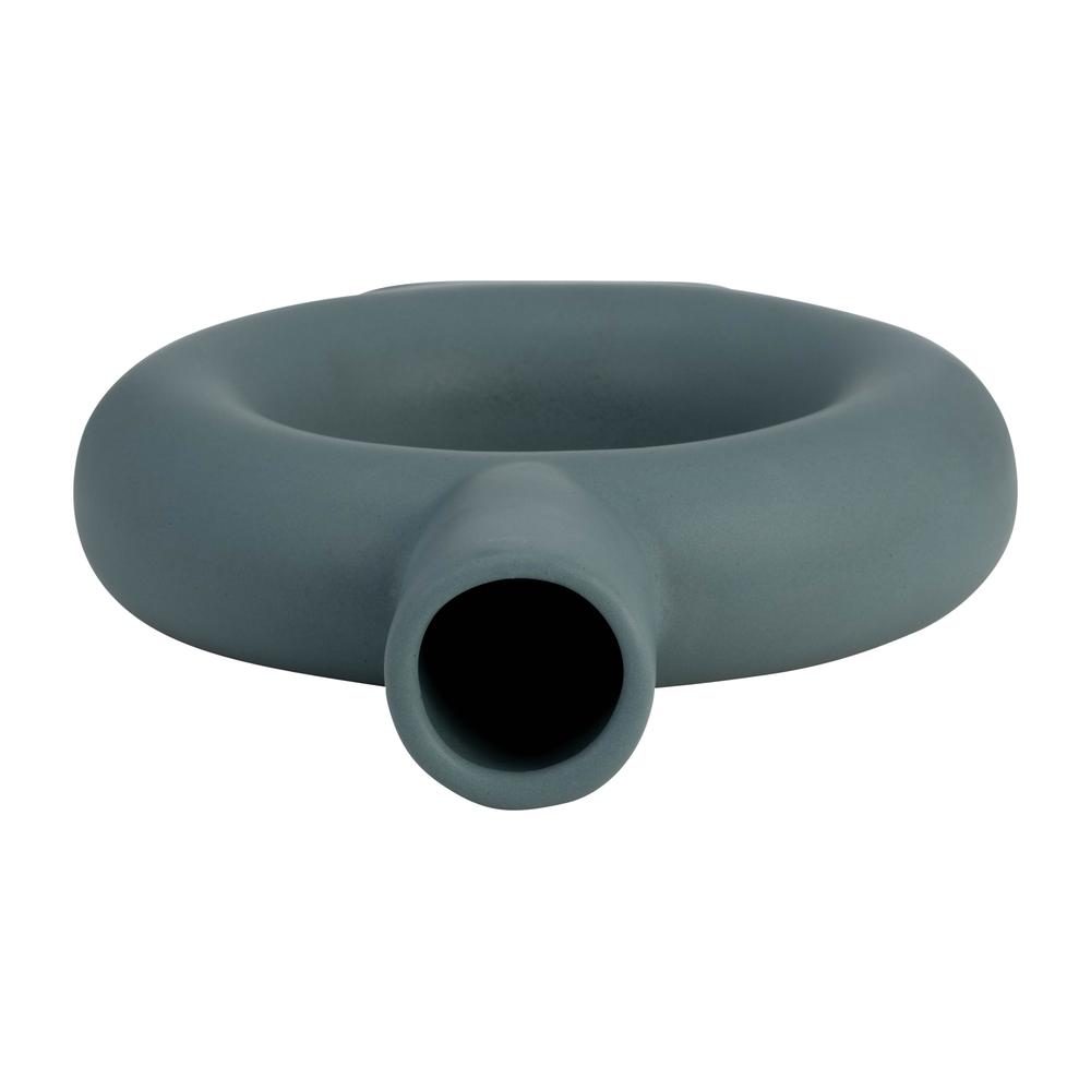 Cer, 9" Round Cut-out Vase, Deep Teal. Picture 6