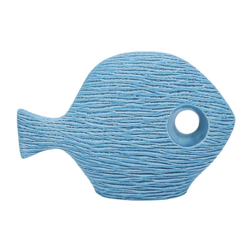 Cer, 14" Textured Fish, Blue. Picture 2