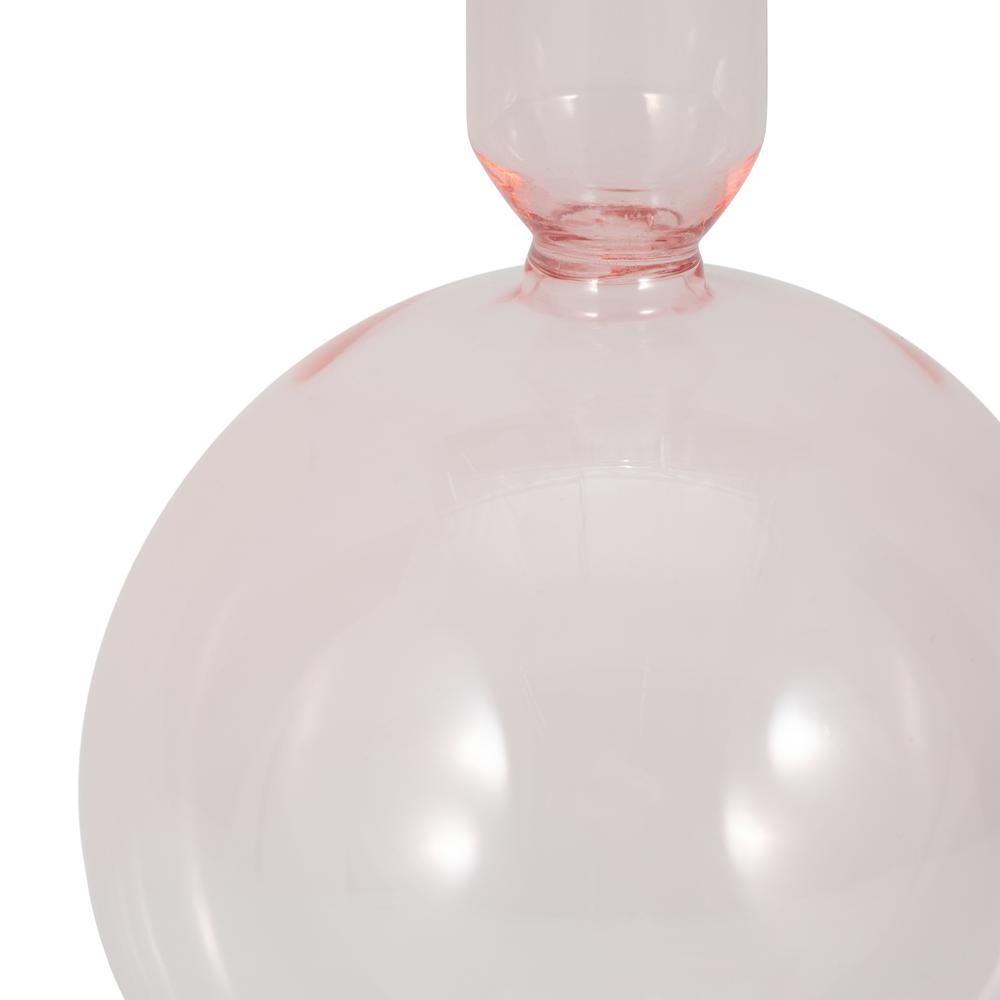 7" Glass Bubble Taper Candle Holder, Pink. Picture 3
