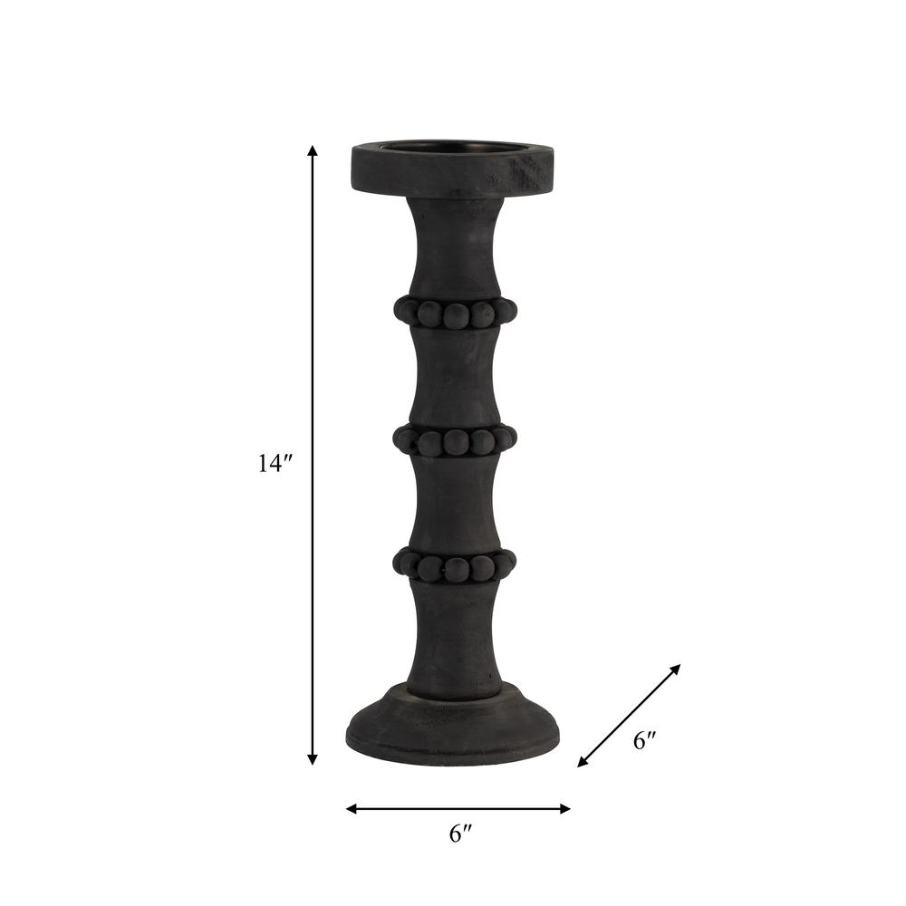 Wood, 14" Antique Style Candle Holder, Black. Picture 9