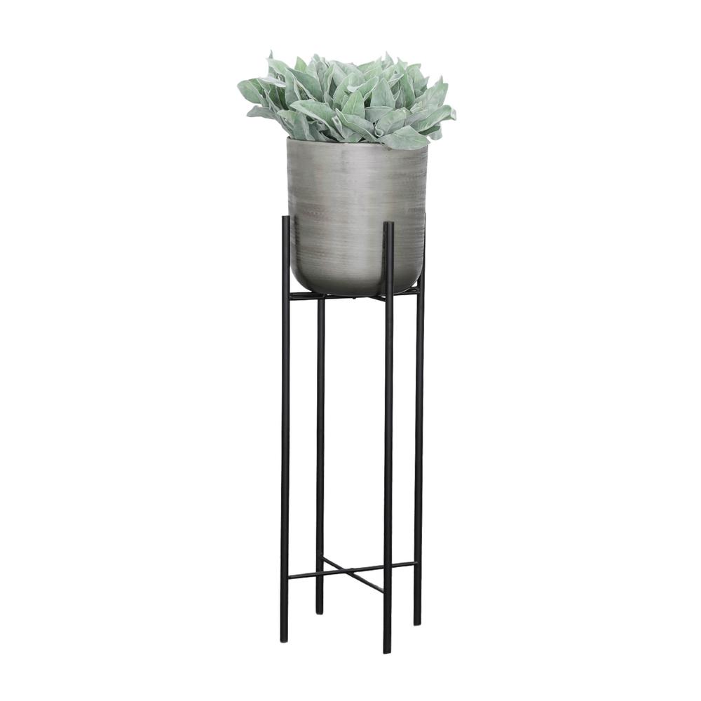 S/3 Metal Planters On Stand 40/30/20"h, Silver/blk. Picture 2