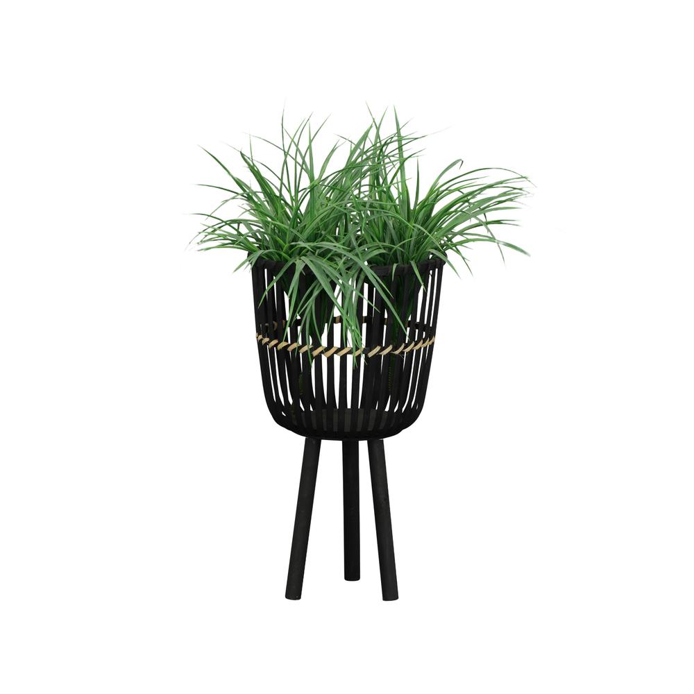 S/3 Bamboo Footed Planters 11/13/15", Black. Picture 4