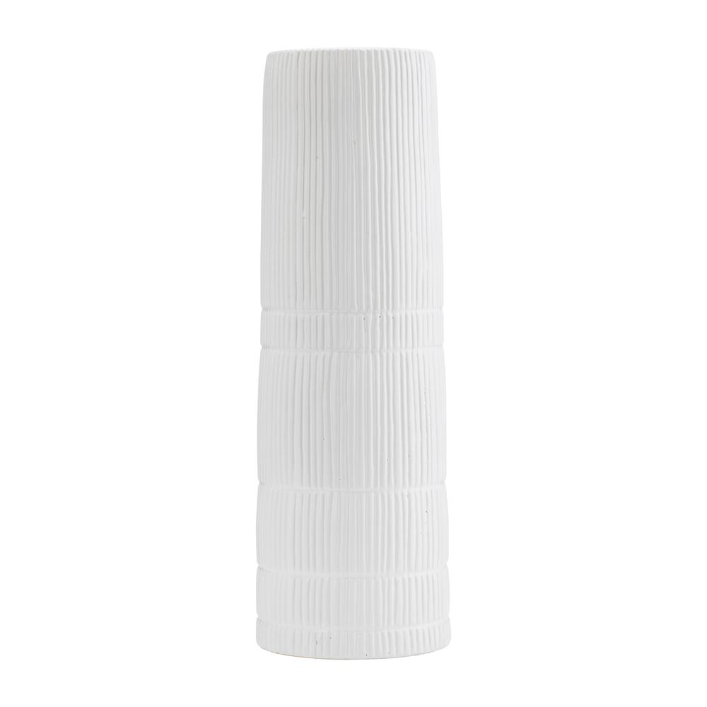 Cer, 18"h Lined Cylinder Vase, White. Picture 1