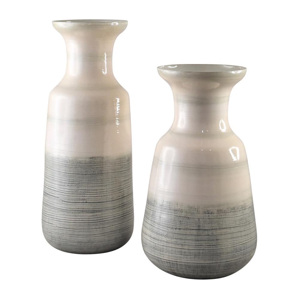 Glass, 17" 2-toned Enamel Vase, White. Picture 2