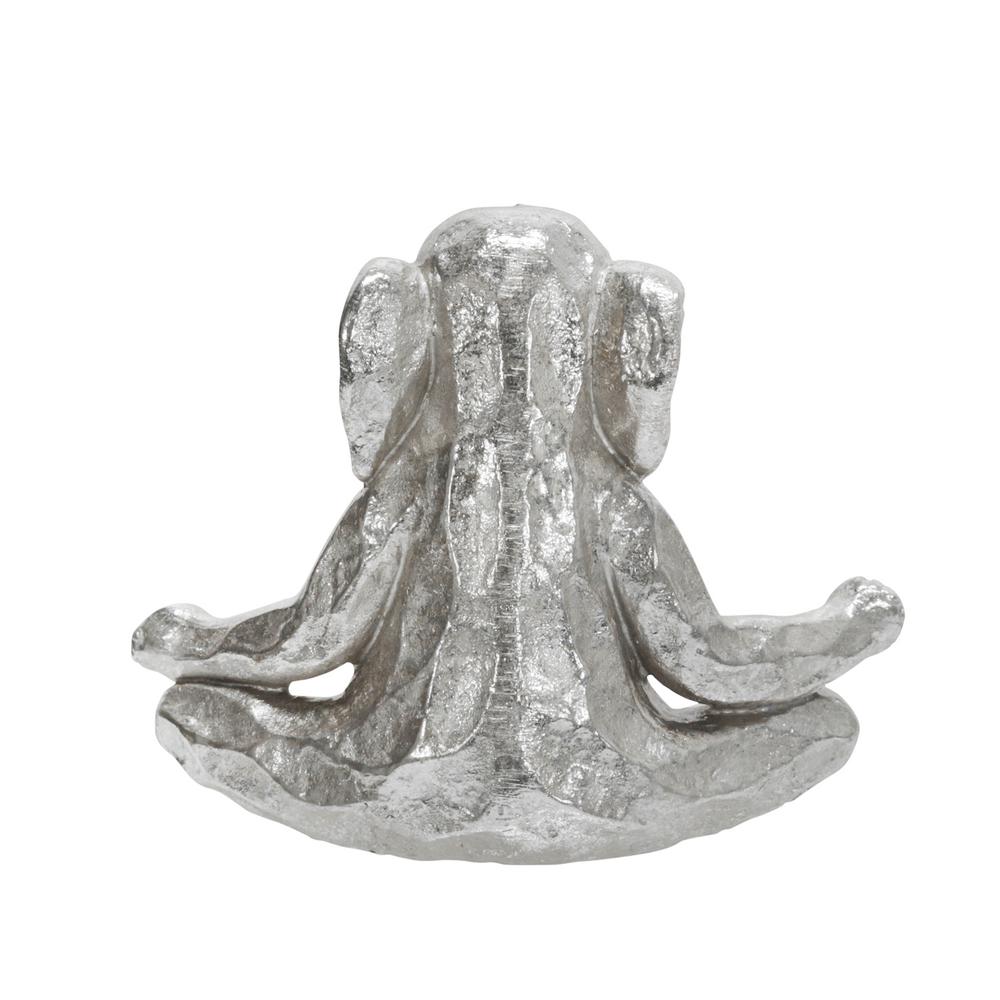 Polyresin 8" Meditating Elephant, Silver. Picture 2