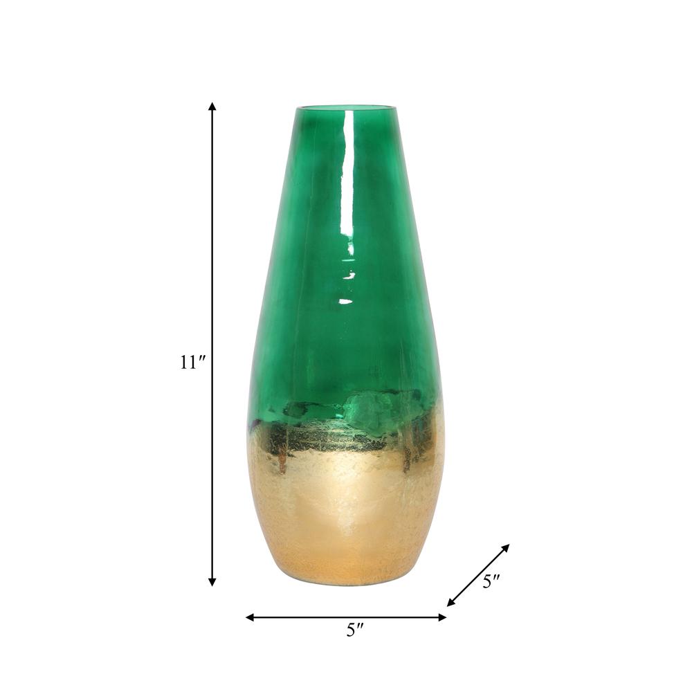 Glass, 11" Gold Dipped Vase, Green. Picture 2