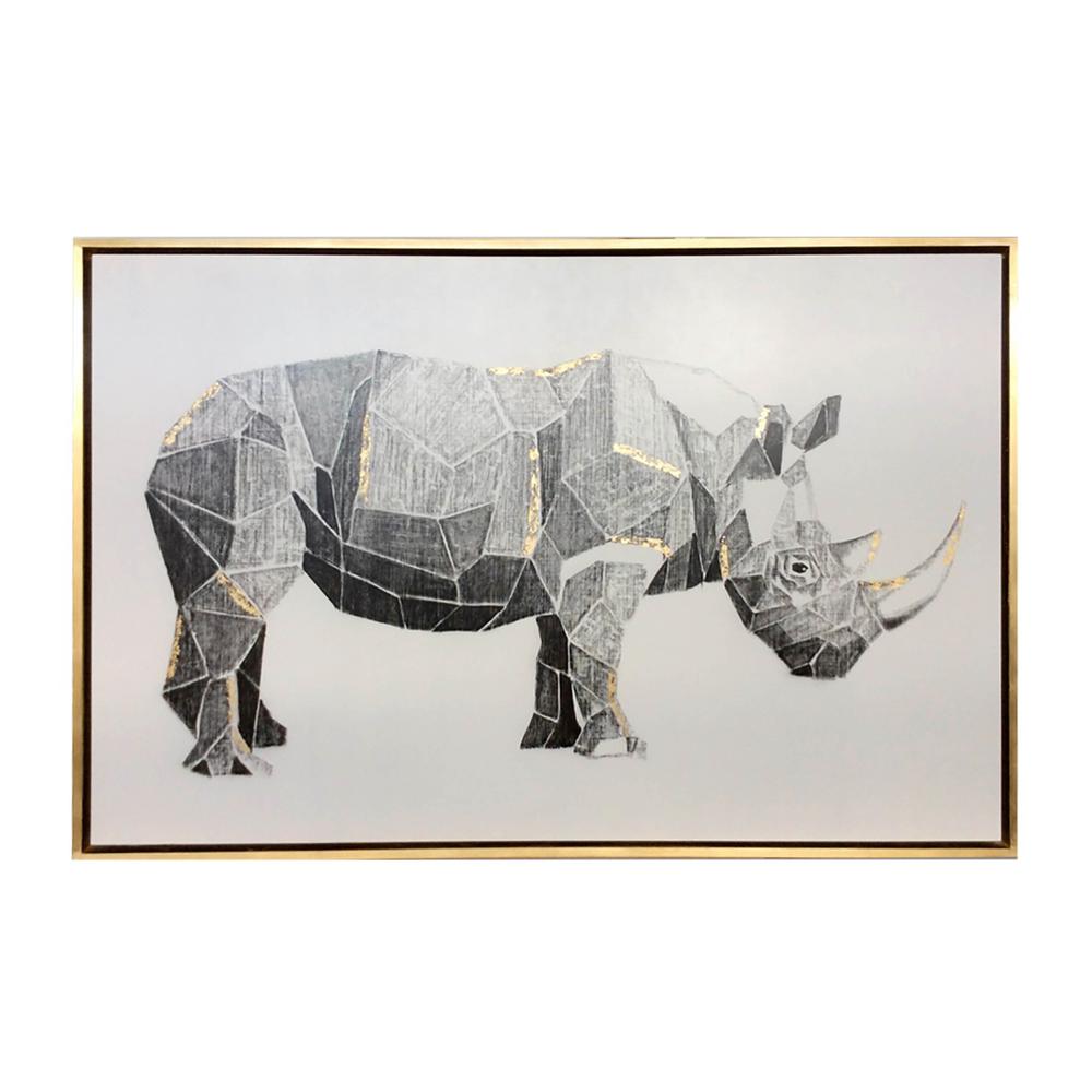 71x47, Hand Painted Charcoal Rhino W/gold Leaf. Picture 1