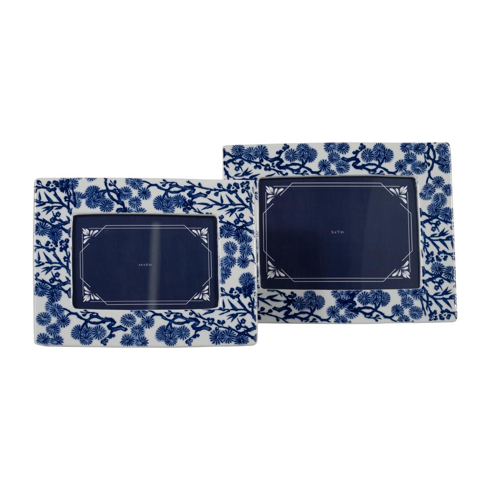 Cer, 4x6 Hibiscus Chinoiserie Photo Frame, Blue/wh. Picture 6