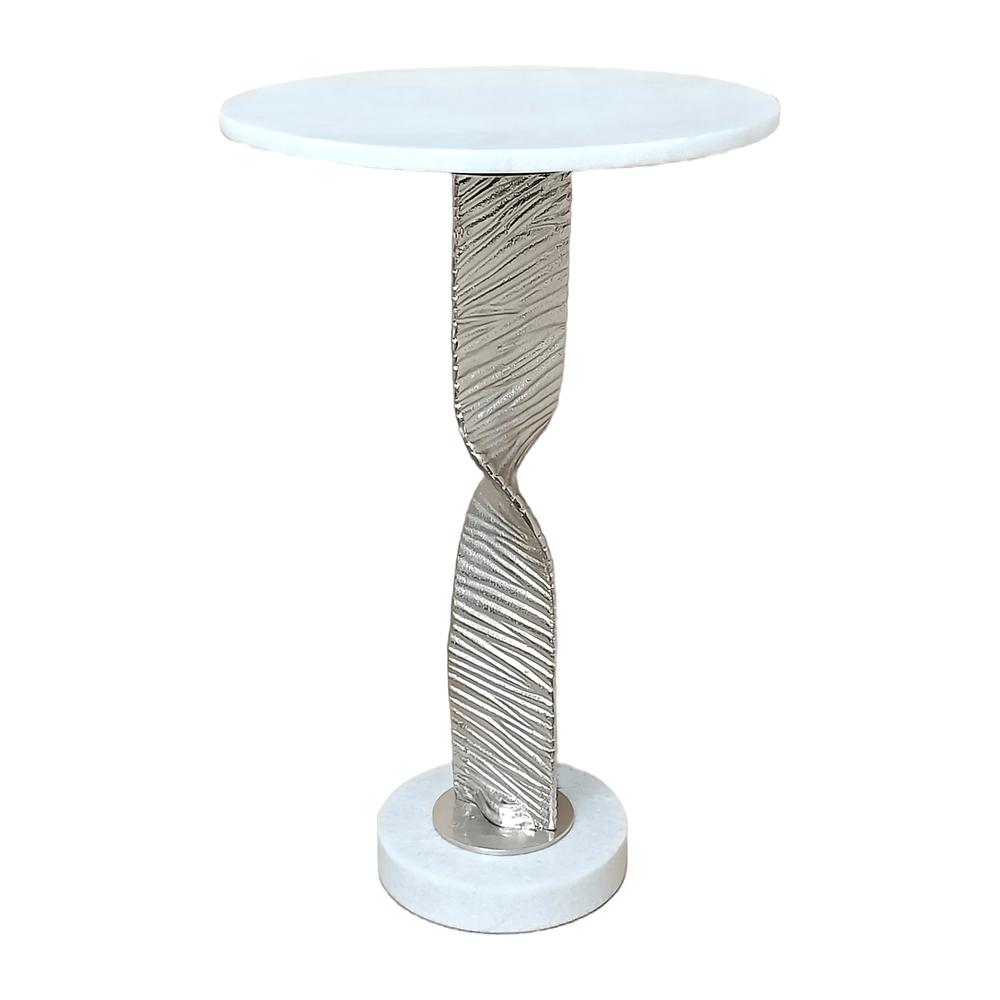 Metal,24"twisted Base Accent Table,white/silver Kd. Picture 1