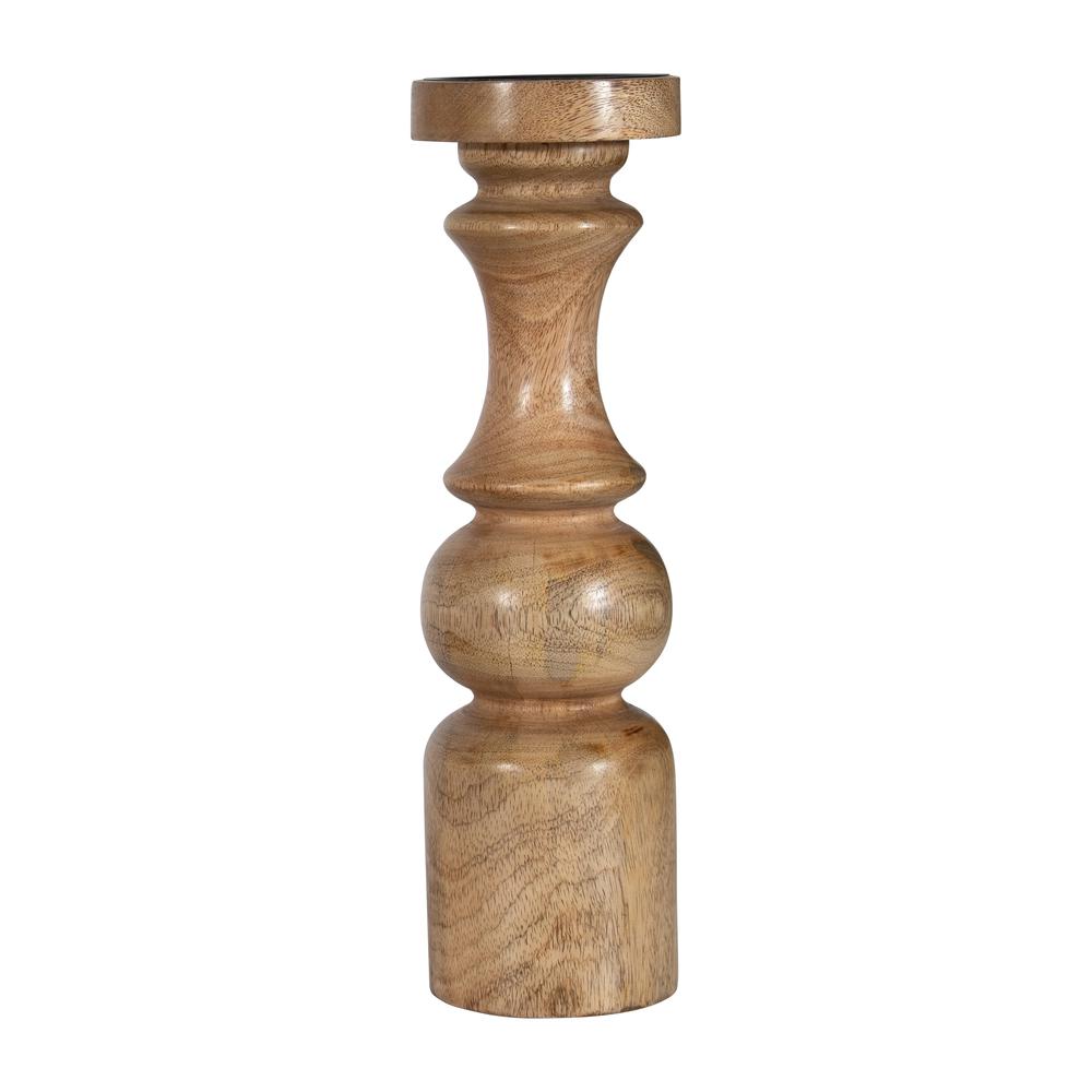 Wood, 14" Traditional Pillar Candleholder, Natural. The main picture.