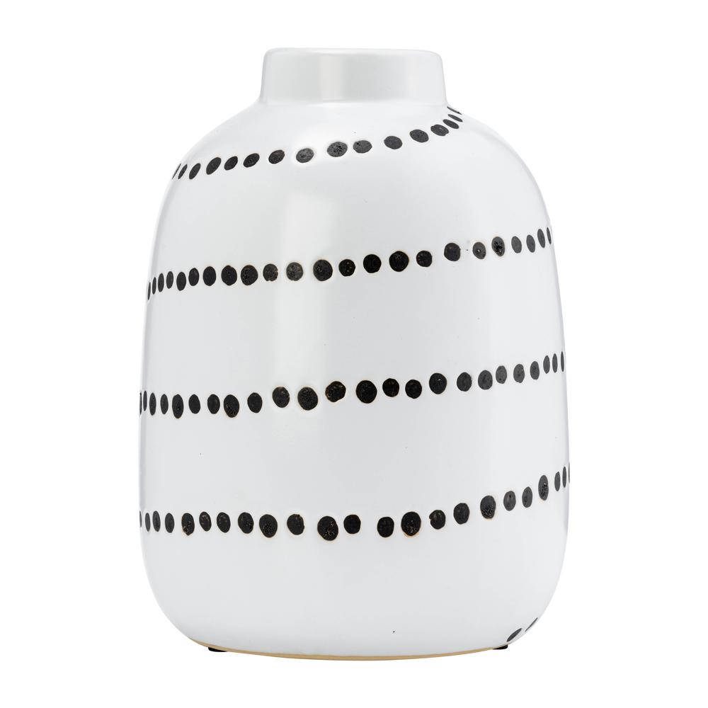 Cer, 9"h Spiral Dot Flower Vase, White/black. Picture 1